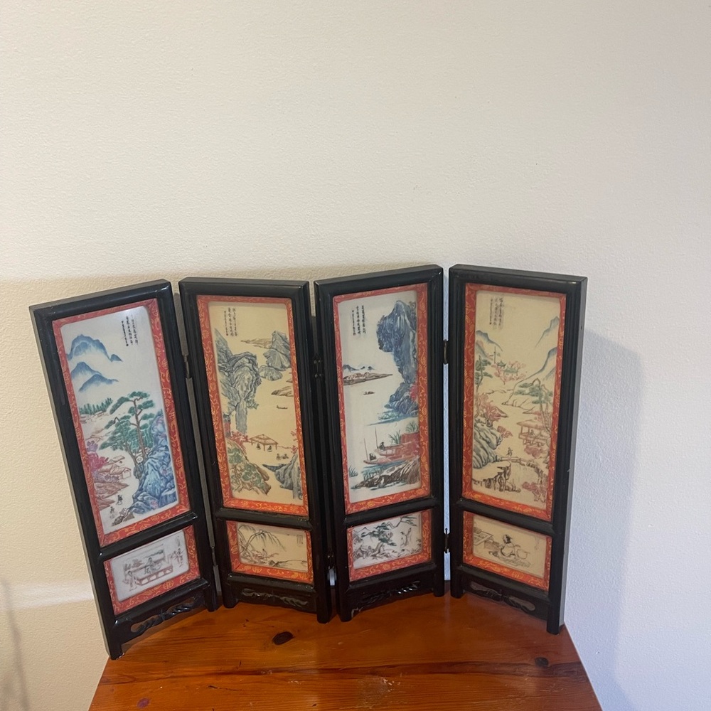 Antique Asian Table Top Folding Screen